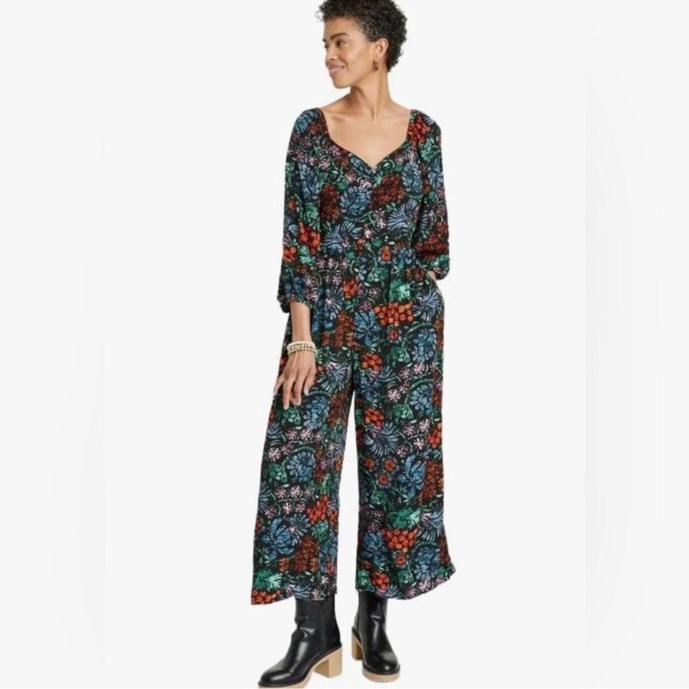 KNOX ROSE Puff 3/4 Sleeve Floral Jumpsuit